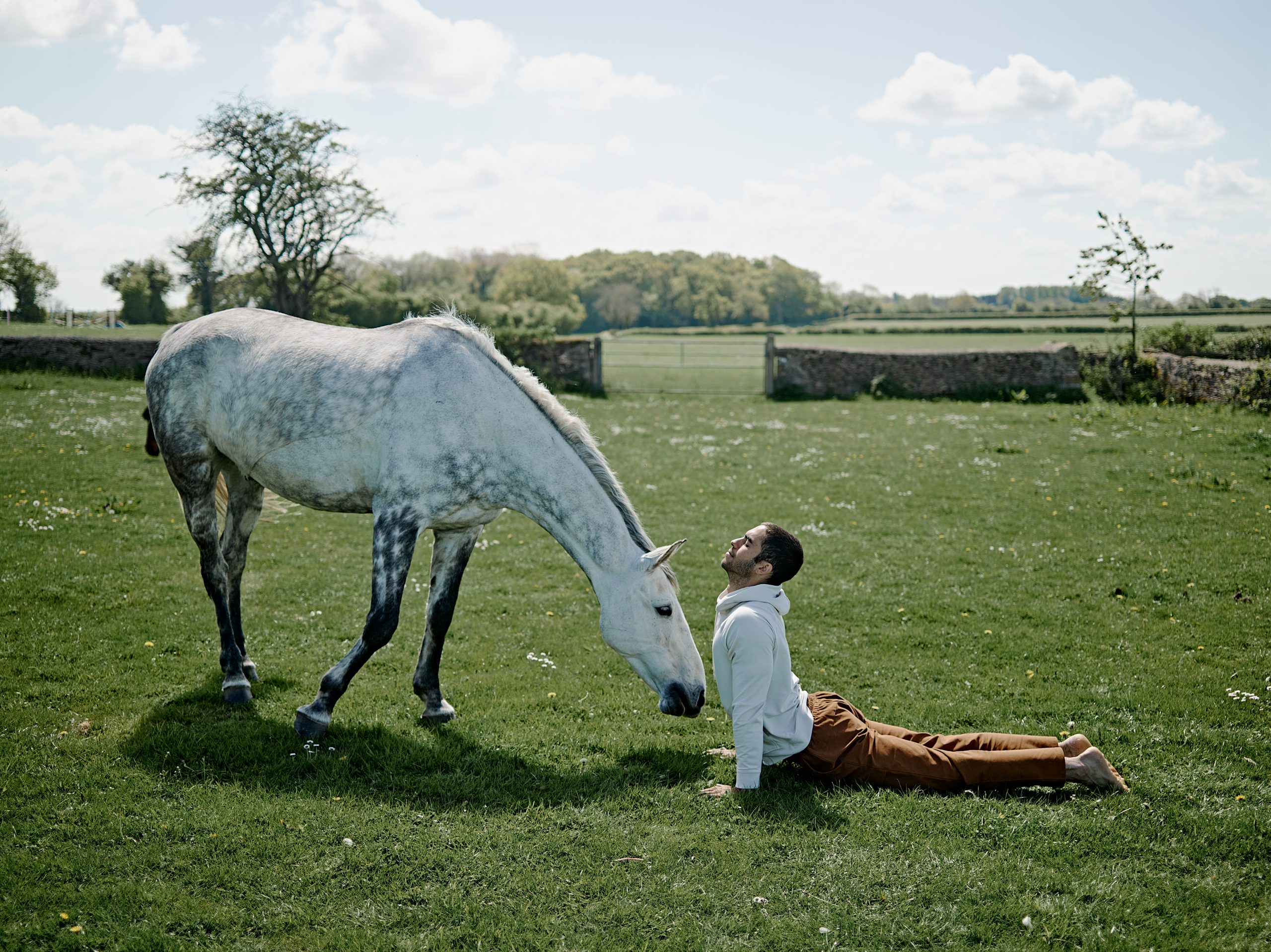 yoga defined, yoga pose in a deep meditation with a horse